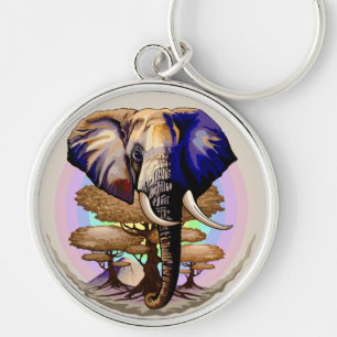 African Elephant Surreal Porträtt Rund Silverfärgad Nyckelring
