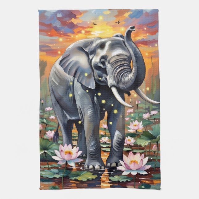 African Elephant Watercolor Kitchen Towel Kökshandduk (Vertikal)