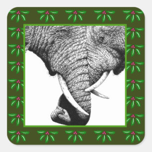 African Elephants Holly Löv jul Sticker Fyrkantigt Klistermärke