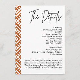 African Ethnic Pattern Border QR  Wedding Detail Tilläggskort