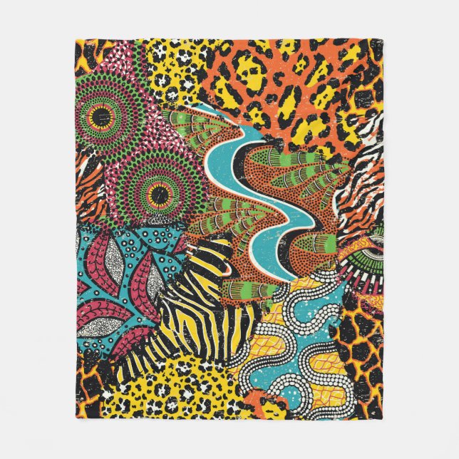 African Fabric: Vild Animal Patchwork. Fleecefilt (Framsidan)