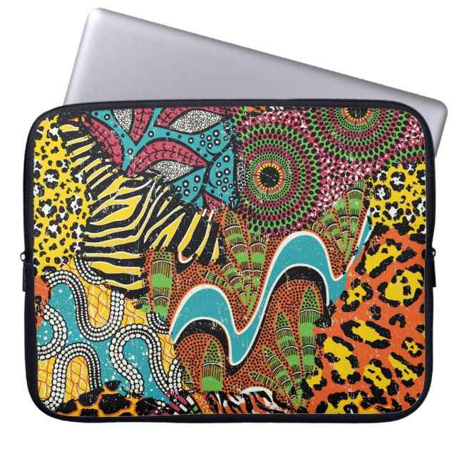 African Fabric: Vild Animal Patchwork. Laptop Fodral (Framsidan)