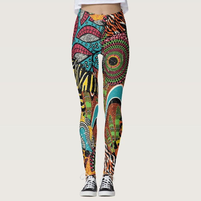 African Fabric: Vild Animal Patchwork. Leggings (Framsida)