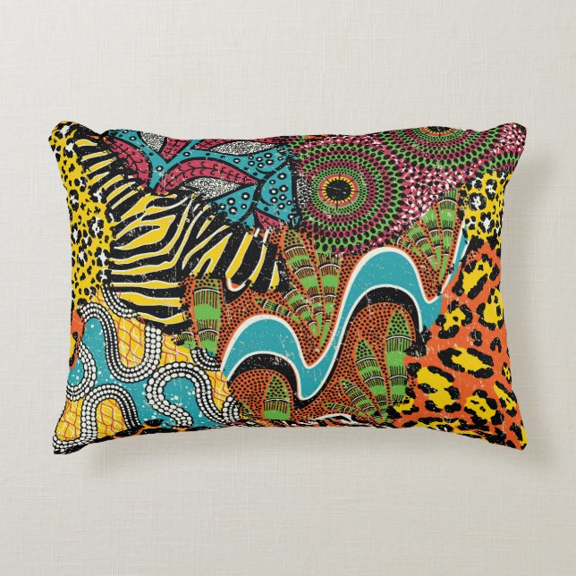 African Fabric: Vild Animal Patchwork. Prydnadskudde (Framsidan)