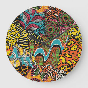 African Fabric: Vild Animal Patchwork. Stor Klocka