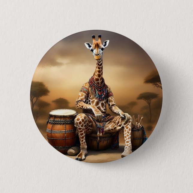 African Giraffe Bongo Drum Player Knapp (Framsida)