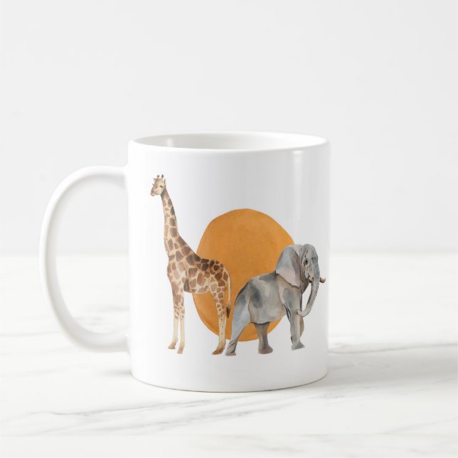 African Giraffe och Elephant Kaffemugg (Vänster)