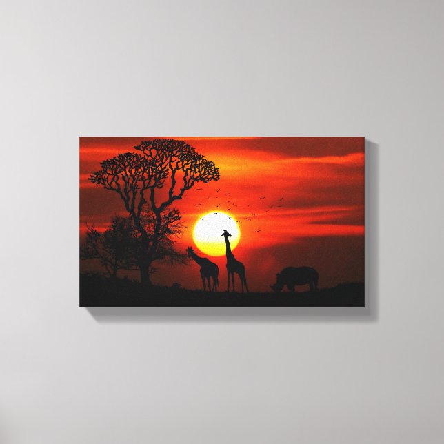 African Giraffe Safari Sunset Canvas Painting (Framsida)