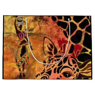 African Girl and Giraffe - Friends - Art Teckning