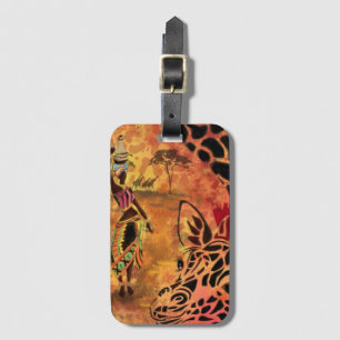 African Girl and Giraffe - Friends - Art Teckning  Bagagebricka