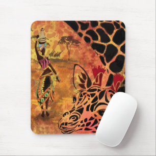 African Girl and Giraffe - Friends - Art Teckning Musmatta