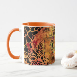 African Girl and Giraffe Friends Mugg - Painting