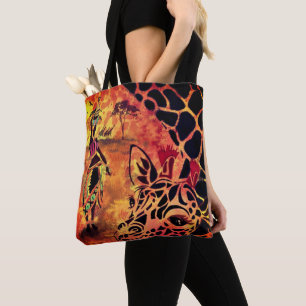 African Girl and Giraffe - Friends - Painting Tygkasse