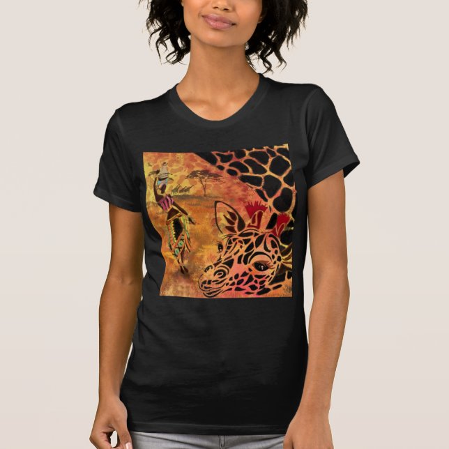 African Girl and Giraffe T-Shirt Friends (Framsida)