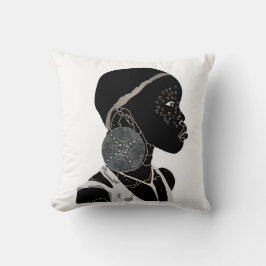 African Girl Black and White Artwork Kudde