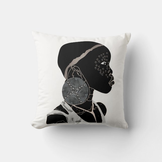 African Girl Black and White Artwork Kudde (Framsida)