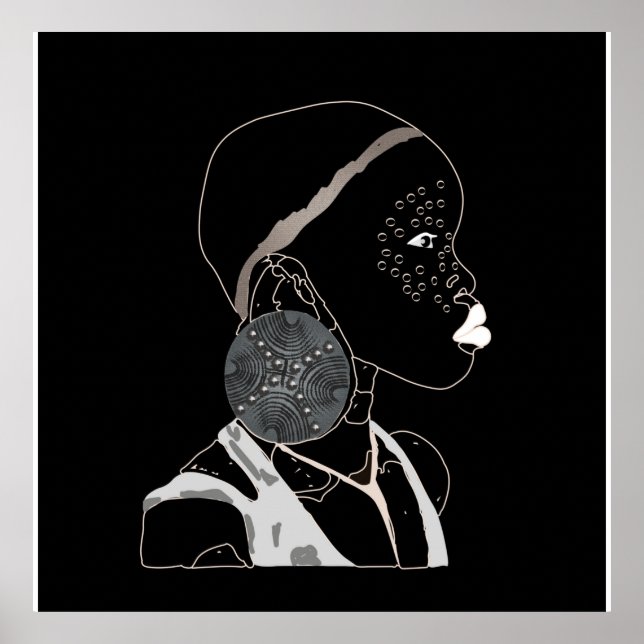 African Girl Black and White Artwork Poster (Framsidan)