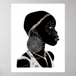 African Girl Black and White Artwork Poster
