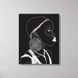 African Girl Line Art Black and white Canvas Art