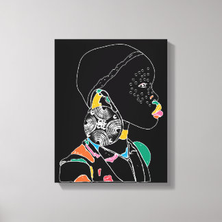 African Girl Line Art Colorful Canvastryck