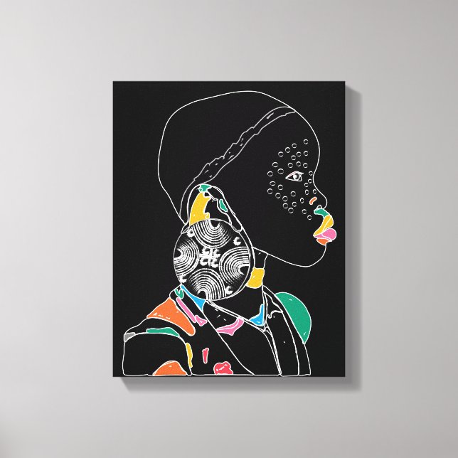 African Girl Line Art Colorful Canvastryck (Framsida)
