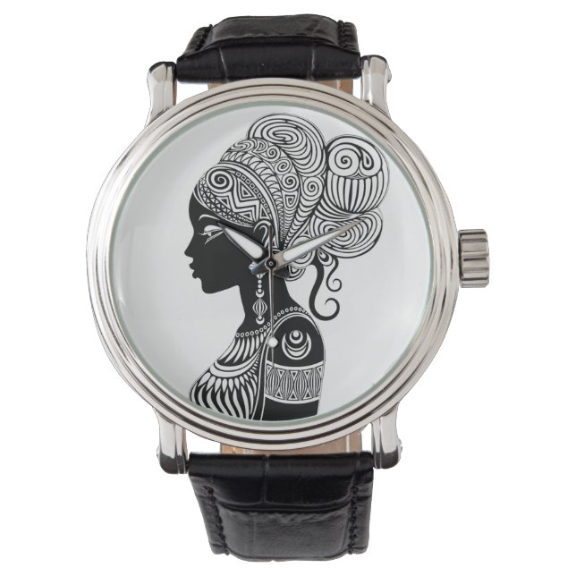 African Girl Porträtt Tribal Tattoo Armbandsur (Framsida)