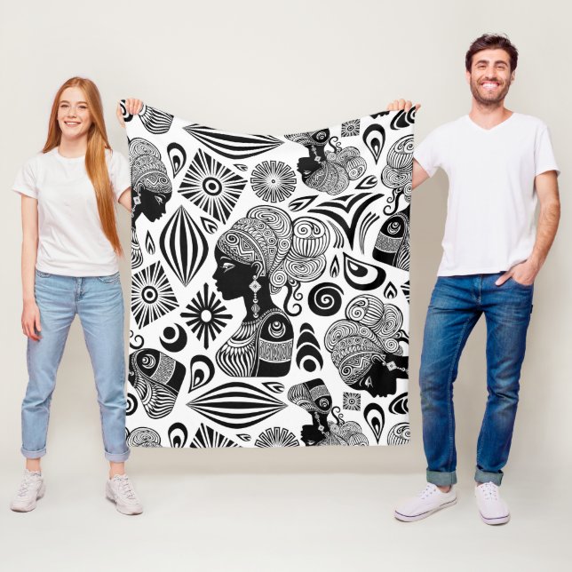 African Girl Porträtt Tribal Tattoo Fleecefilt (På plats)