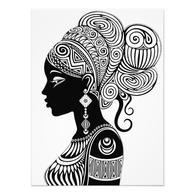 African Girl Porträtt Tribal Tattoo Fototryck (Framsidan)