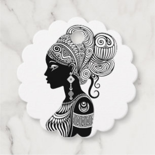 African Girl Porträtt Tribal Tattoo Gåvor Etiketter