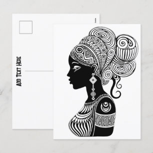 African Girl Porträtt Tribal Tattoo Helg Vykort