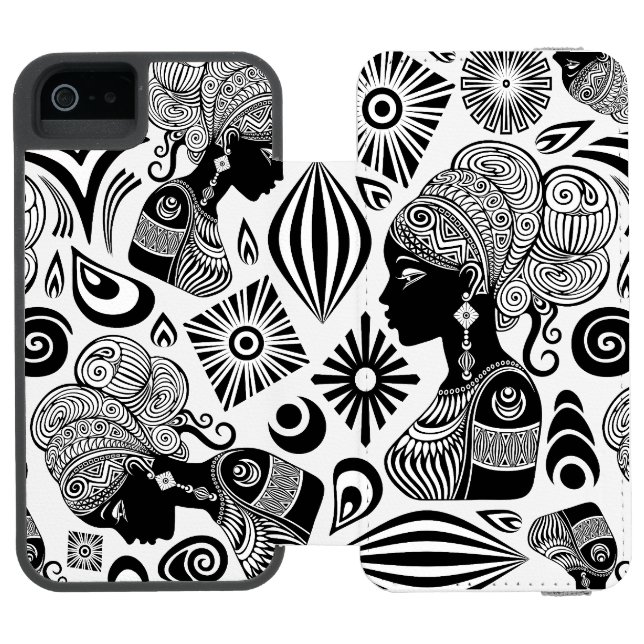 African Girl Porträtt Tribal Tattoo Incipio iPhone Wallet Skal (Folio Öppen)