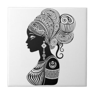 African Girl Porträtt Tribal Tattoo Kakelplatta