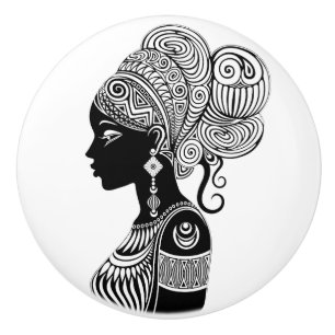 African Girl Porträtt Tribal Tattoo Knopp