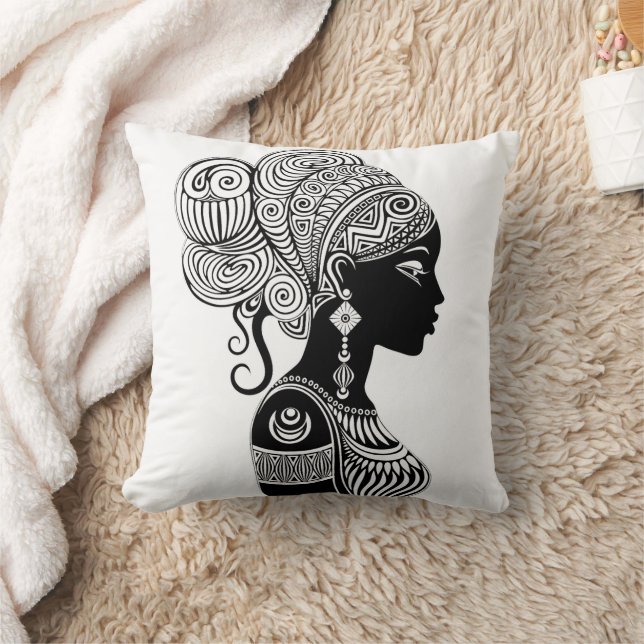 African Girl Porträtt Tribal Tattoo Kudde (Filt)