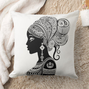 African Girl Porträtt Tribal Tattoo Kudde