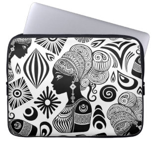 African Girl Porträtt Tribal Tattoo Laptop Fodral