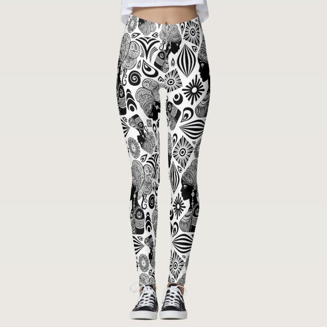 African Girl Porträtt Tribal Tattoo Leggings (Framsida)