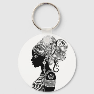 African Girl Porträtt Tribal Tattoo Nyckelring