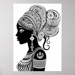 African Girl Porträtt Tribal Tattoo Poster