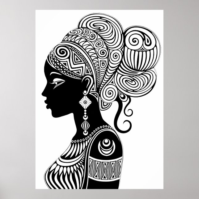 African Girl Porträtt Tribal Tattoo Poster (Framsidan)