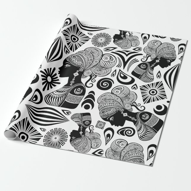 African Girl Porträtt Tribal Tattoo Presentpapper (Utrullad)