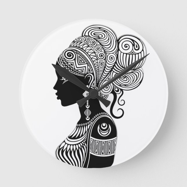 African Girl Porträtt Tribal Tattoo Rund Klocka (Framsida)