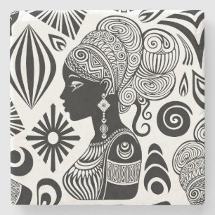 African Girl Porträtt Tribal Tattoo Stenunderlägg