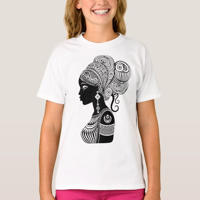 African Girl Porträtt Tribal Tattoo T Shirt (Framsida)