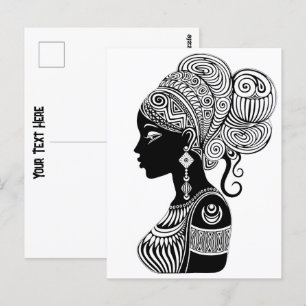 African Girl Porträtt Tribal Tattoo Vykort