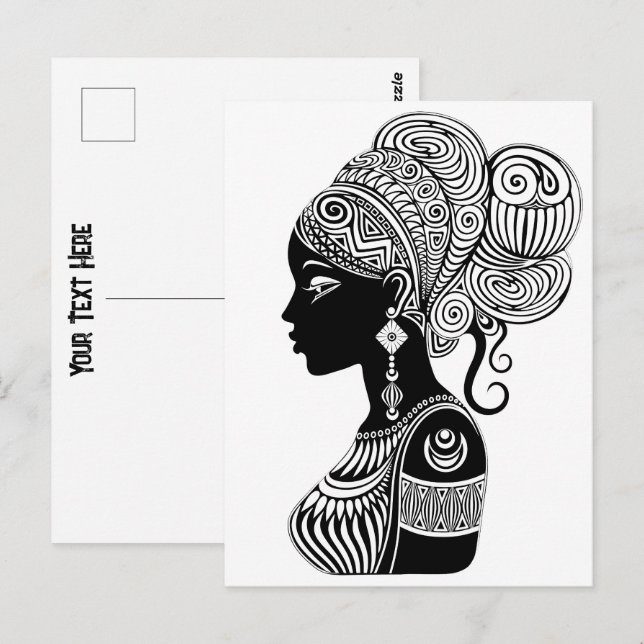 African Girl Porträtt Tribal Tattoo Vykort (Fram/baksida)