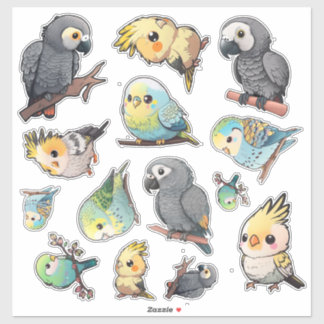 African Grått, Cockatiel och Parakeet Sticker Laka Klistermärken