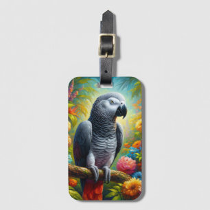 African Grått Parrot med färgade blommor Bagagebricka