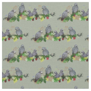 African Grått Parrot Party Fabric (Khaki) Tyg
