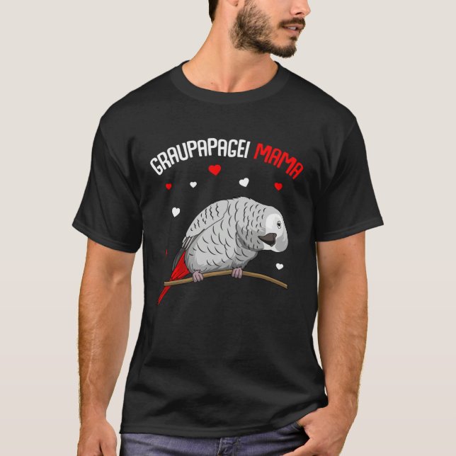 African Grey Mum Love Parrot Heart Bird T Shirt (Framsida)